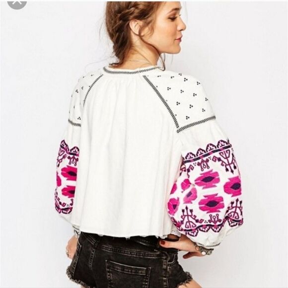 Free People Embroidered Boho White and Pink Jacket - Picture 2 of 9
